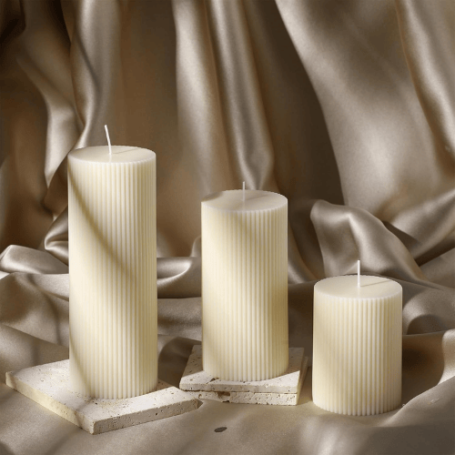 Aesthetic Ribbed Pillar Candles - Orchid Scented Modern Soy Wax Candle Trio