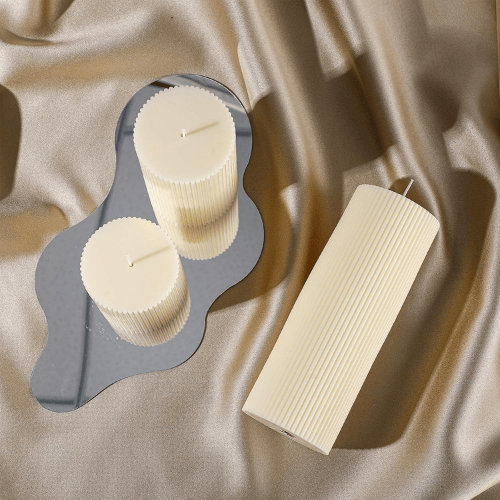 Aesthetic Ribbed Pillar Candles - Orchid Scented Modern Soy Wax Candle Trio