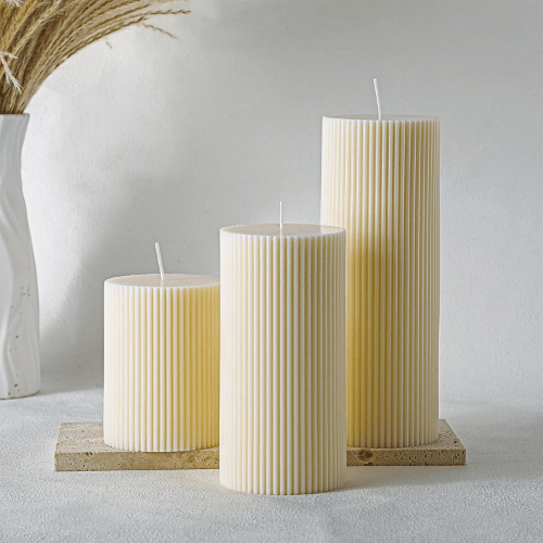 Aesthetic Ribbed Pillar Candles - Orchid Scented Modern Soy Wax Candle Trio