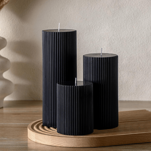 Aesthetic Ribbed Pillar Candles - Orchid Scented Modern Soy Wax Candle Trio