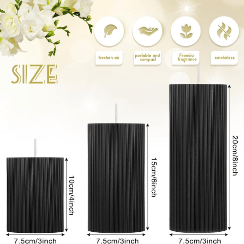 Aesthetic Ribbed Pillar Candles - Orchid Scented Modern Soy Wax Candle Trio