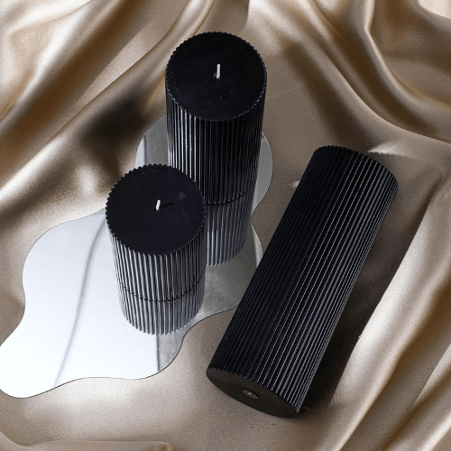 Aesthetic Ribbed Pillar Candles - Orchid Scented Modern Soy Wax Candle Trio