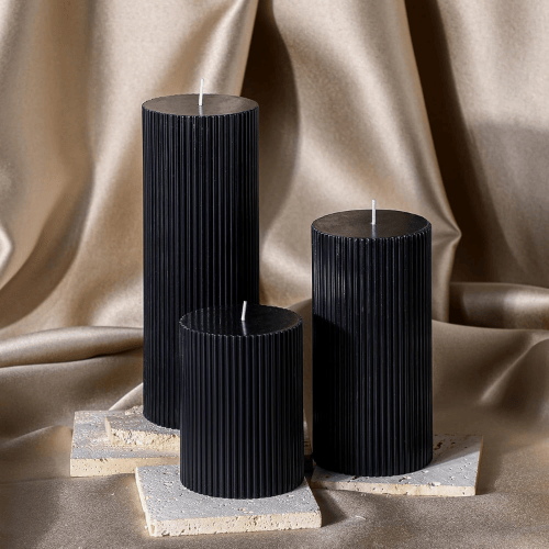 Aesthetic Ribbed Pillar Candles - Orchid Scented Modern Soy Wax Candle Trio