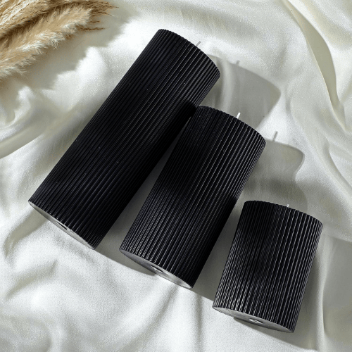 Aesthetic Ribbed Pillar Candles - Orchid Scented Modern Soy Wax Candle Trio