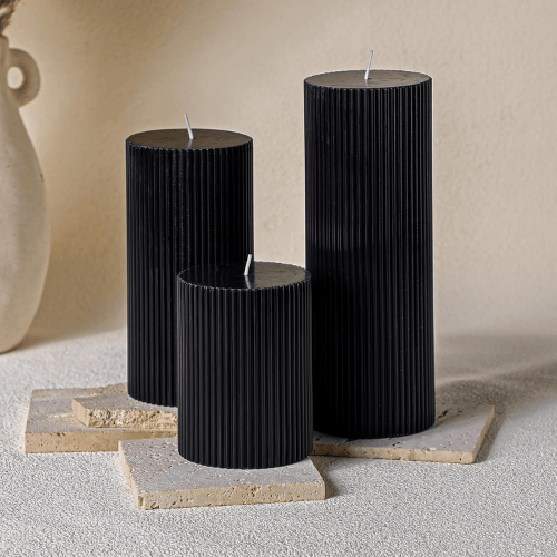 Aesthetic Ribbed Pillar Candles - Orchid Scented Modern Soy Wax Candle Trio