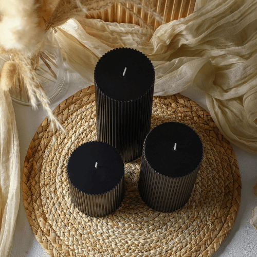 Aesthetic Ribbed Pillar Candles - Orchid Scented Modern Soy Wax Candle Trio