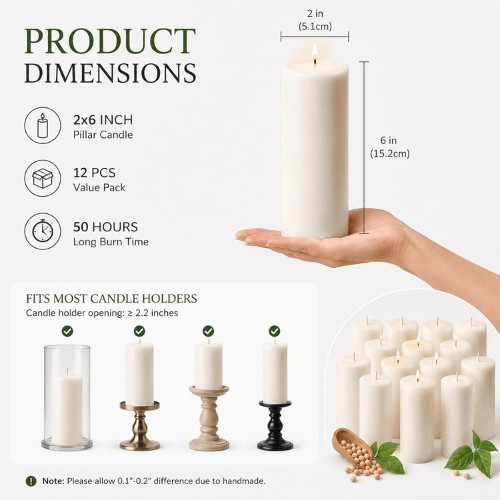 White Unscented Soy Wax Pillar Candles 12-Pack