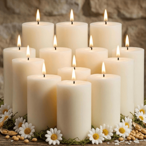 White Unscented Soy Wax Pillar Candles 12-Pack