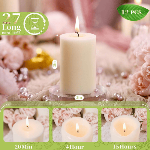White Unscented Soy Wax Pillar Candles 12-Pack