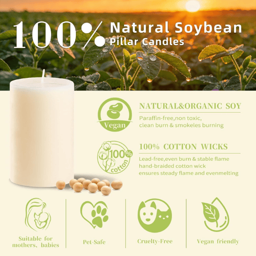 White Unscented Soy Wax Pillar Candles 12-Pack