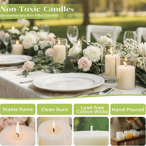 White Unscented Soy Wax Pillar Candles 12-Pack