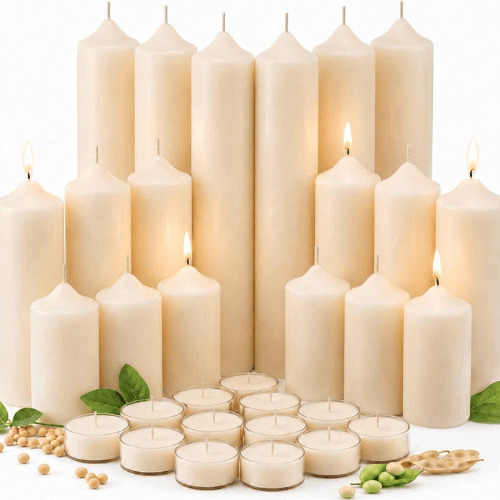 White Unscented Soy Wax Pillar Candles 12-Pack
