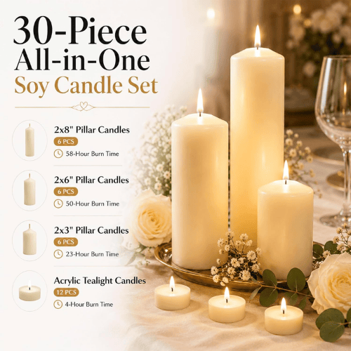 White Unscented Soy Wax Pillar Candles 12-Pack