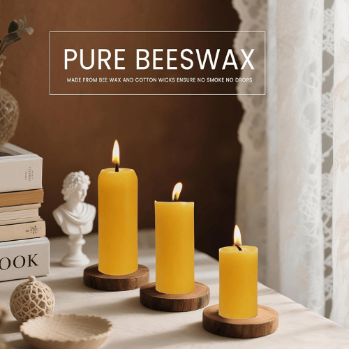 4-Pack Small Natural Beeswax Pillar Candles
