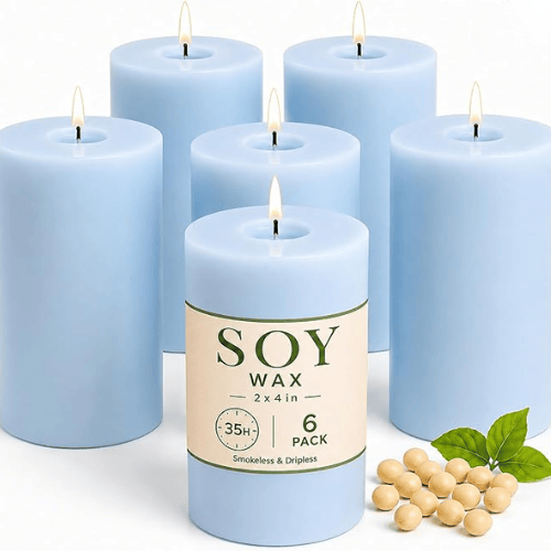 6-Pack Non-Toxic Soy Pillar Candles