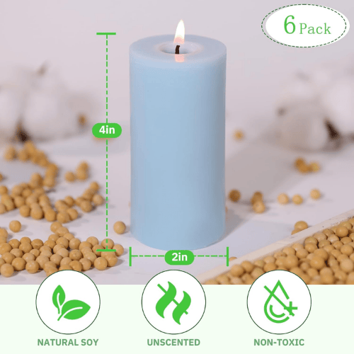 6-Pack Non-Toxic Soy Pillar Candles