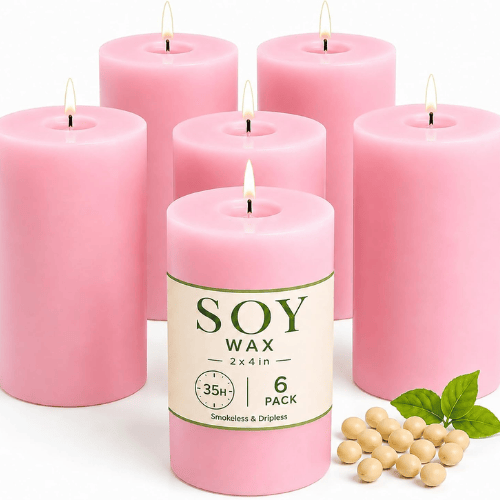 6-Pack Non-Toxic Soy Pillar Candles