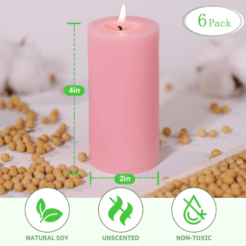 6-Pack Non-Toxic Soy Pillar Candles