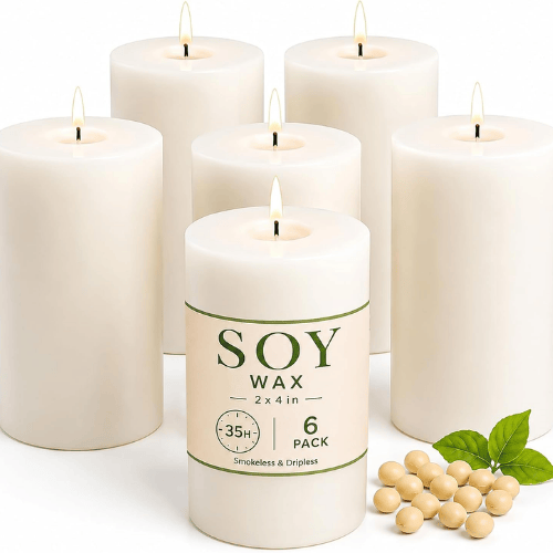 6-Pack Non-Toxic Soy Pillar Candles