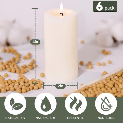 6-Pack Non-Toxic Soy Pillar Candles